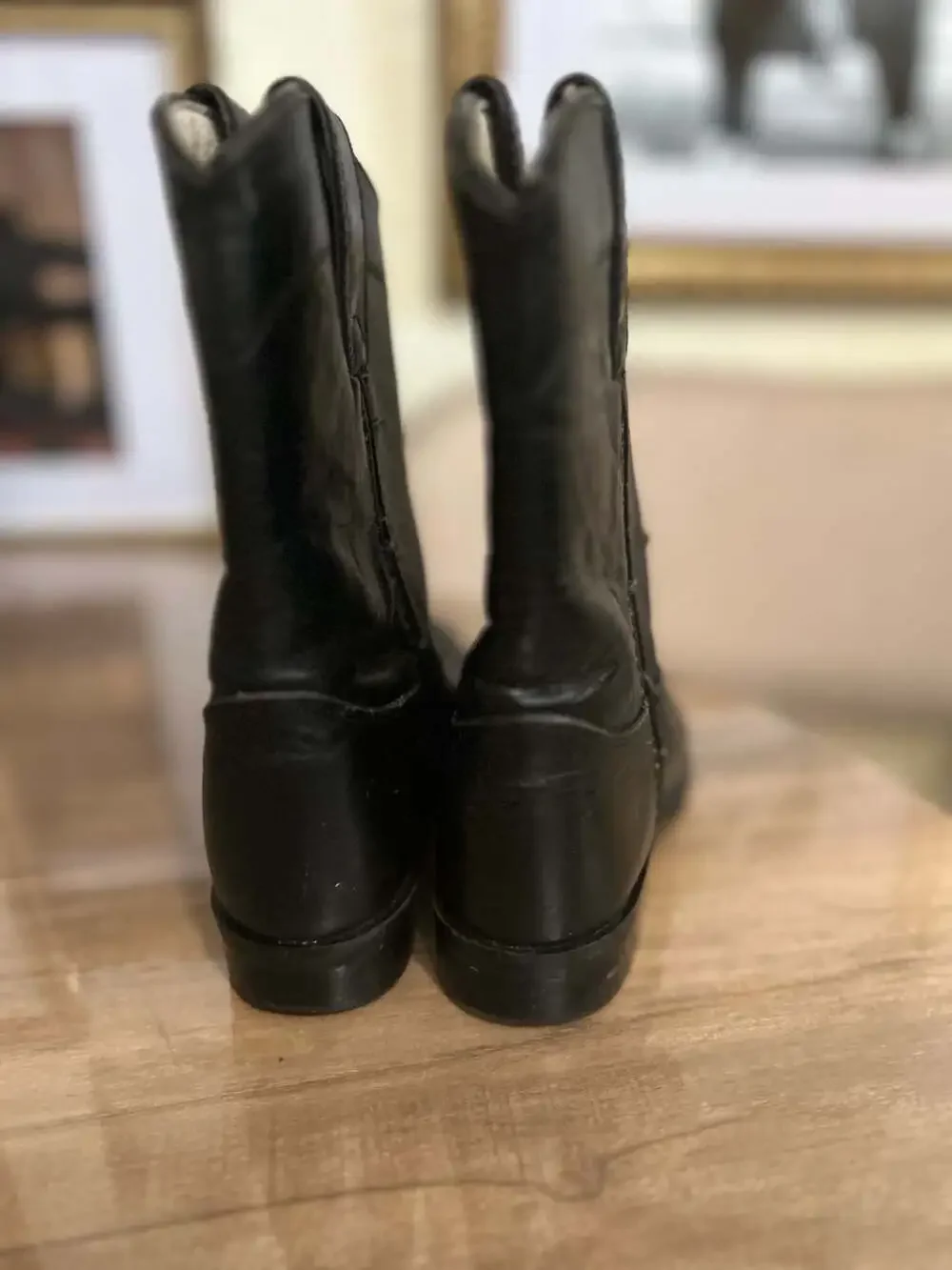 Justin Black Leather Toddler Roper Cowboy Boots Size 10.5D Style 37020